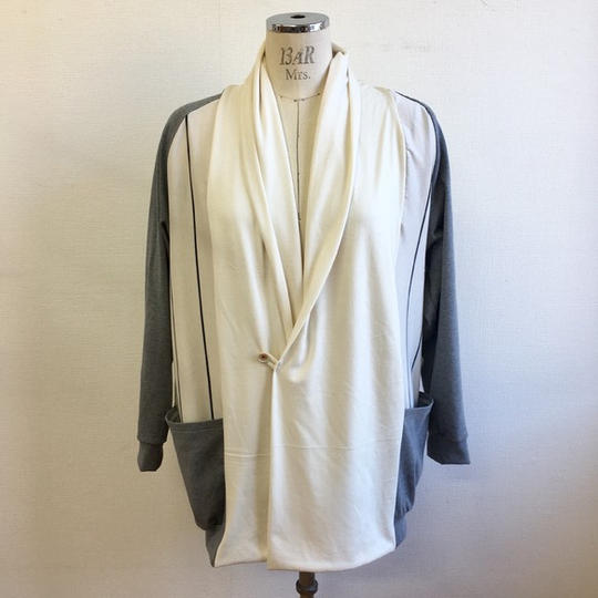 男女兼用❤️ストライプ柄バイカラーカーディガン ベージュグレー（メンズL、レディースLL）