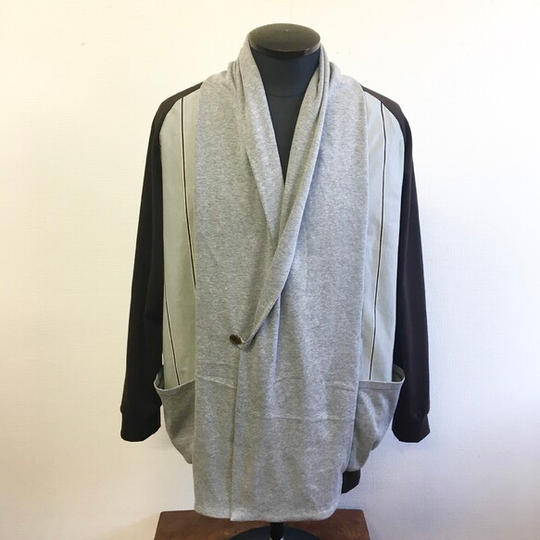 男女兼用❤️ストライプ柄バイカラーカーディガン グレー×茶（男女兼用 メンズL、レディースLL）