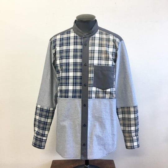 男女兼用❤️2色チェック柄の長袖シャツ 水色&ベージュ（サイズ男女フリー  メンズL、レディース L L）