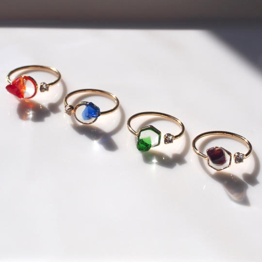 溢れる琉球ガラス リング 【六角形】