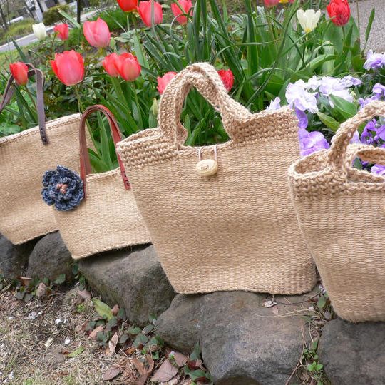 【オーダー】世界で一つだけの手織り麻ひもバッグ制作　中（送料無料）