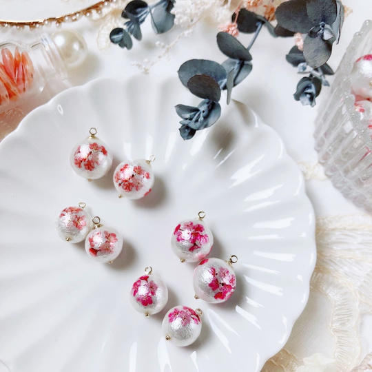 【追加しました！】桜コットンパールチャーム　２カラー８個セット（各色大２個・小２個）