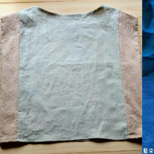 オーガニックヘンプ　+　満月草木染め花刺繍オーガニックコットン　プルオーバーSML