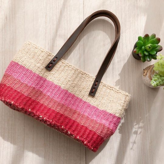 【一点物】手染め手織麻ひもバスケット型バッグ小（送料無料）