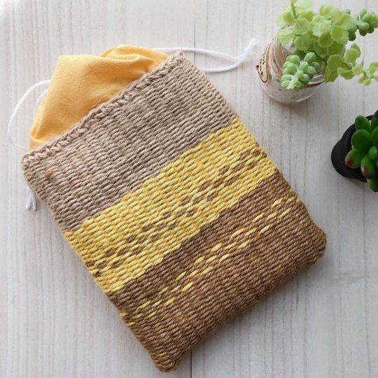 【一点物】手染め手織りの麻ひも巾着（送料無料）