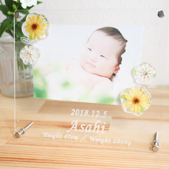 お花のフォトフレーム （彫刻による文字入れオーダー付き）３種類