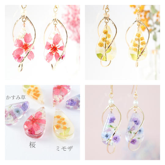 一輪咲き  お花のピアス／イヤリング    【 桜／ミモザ／かすみ草 より選択】