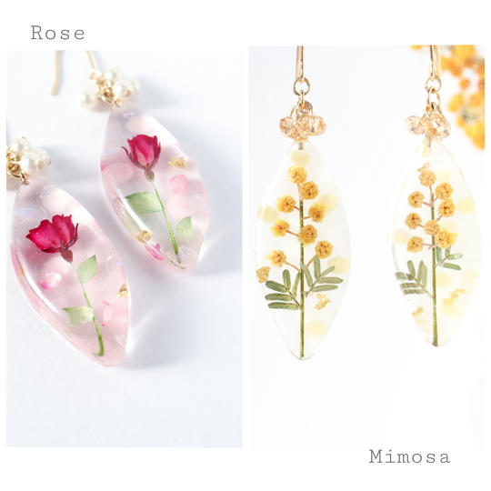 一輪咲き  お花のピアス／イヤリング    【バラ／ミモザより選択】