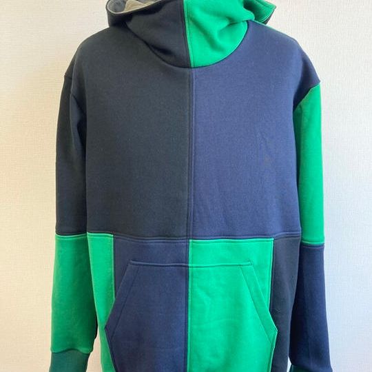 男女兼用❤️4色切替しバイカラーパーカー グリーンミックス（メンズLL）