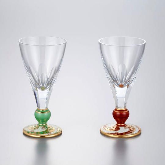 ペア万華鏡冷酒グラス 金襴手花唐草文(きんらんではなからくさもん)
