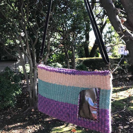 【1点物】手織り手染め麻ひもサコッシュバッグ（送料無料）