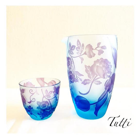 ボタニカル柄の片口とお猪口のセット　早期お値引き限定4セット