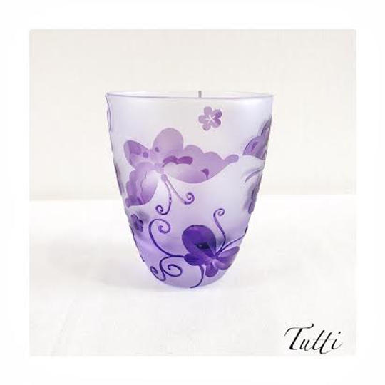 花と蝶の舞うグラス 紫色　5個限定お値引き