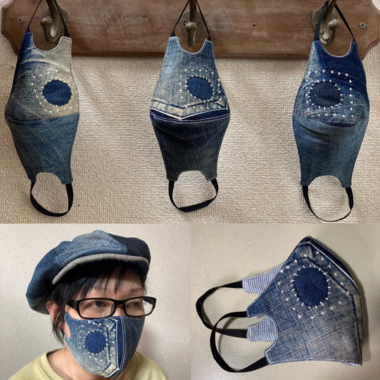 エイジングデニム刺し子マスク