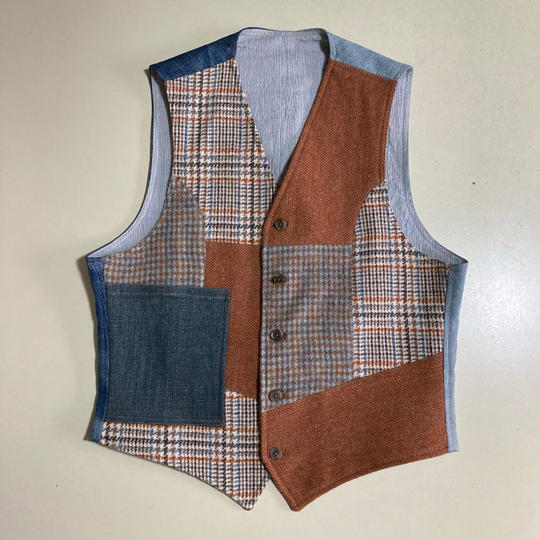 ツイードデニムパッチワーク ベスト