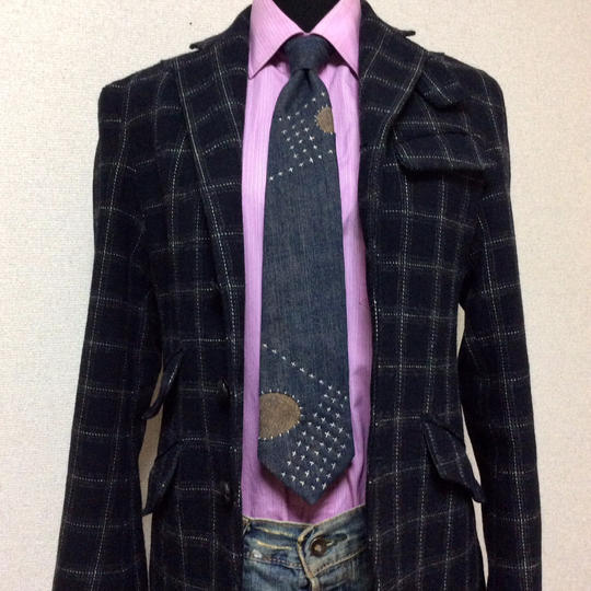 エイジングデニム刺し子タイ