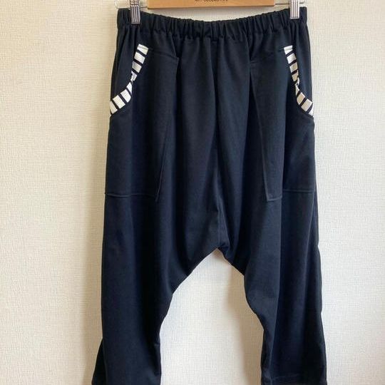 男女兼用❤️楽チンなはき心地！ボーダーポケットのサルエルパンツ（ 黒）／男女フリーＭ～ＬまたはL〜L L／受注制作 