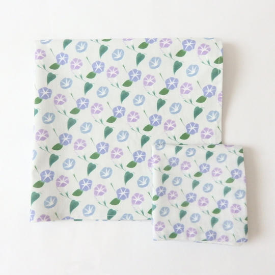 Creema springs限定デザイン、朝顔のふわふわガーゼハンカチと風呂敷