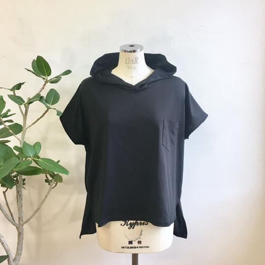 男女兼用パーカーフード付きドルマンビックTシャツ　（黒）／男女フリー L～ L L／受注生産