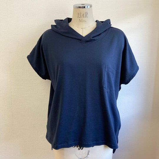 男女兼用❤️パーカーフード付きドルマンBIGTシャツ（紺）／男女フリーL〜L L／受注生産 