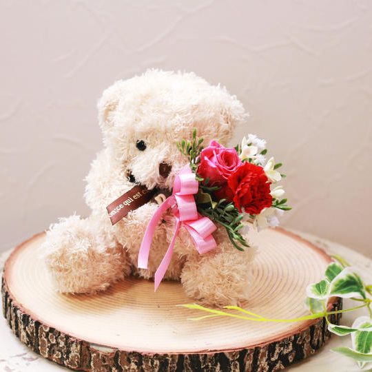 【追加】母の日限定５月末まで：ブーケを抱えた　可愛いティディベア