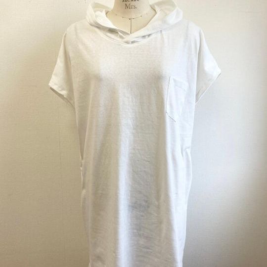 男女兼用❤️パーカーフード付きビックTシャツロング　（白）／男女フリーL〜L L／受注生産 