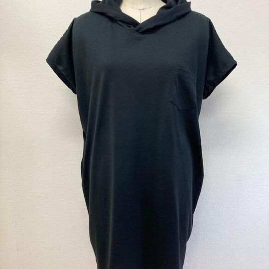 男女兼用❤️パーカーフード付きビックTシャツロング　（黒）／男女フリーL〜L L／受注生産 