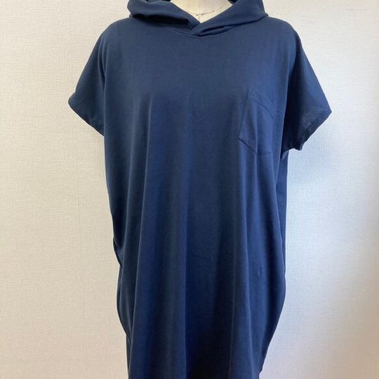 男女兼用❤️パーカーフード付きビックTシャツロング　（紺）／男女フリーL〜L L／受注生産 