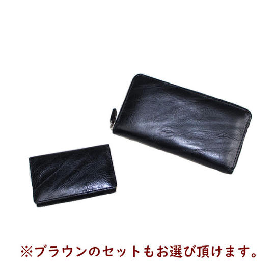 【小物2点セット¥800円お得】<先着30名様限定>オイルレザー名刺入れ + ラウンド型財布