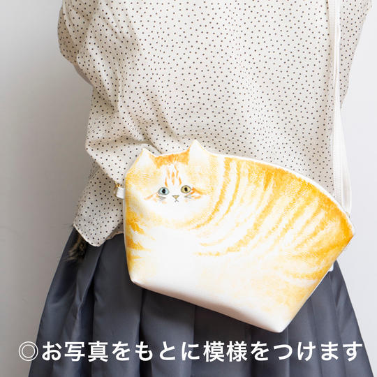 うちの子模様の猫バッグ2way(ポシェット・クラッチタイプ)白レザー