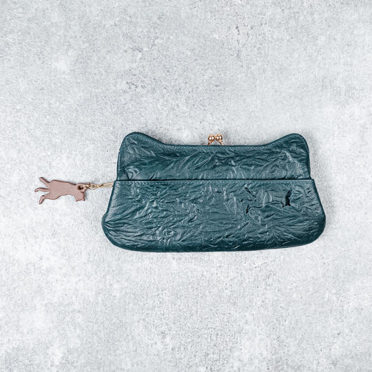 がま口　ロングウォレット 【ブルーグリーン】　＋　〈保護ネコ寄付クーポン　¥1,200付き〉