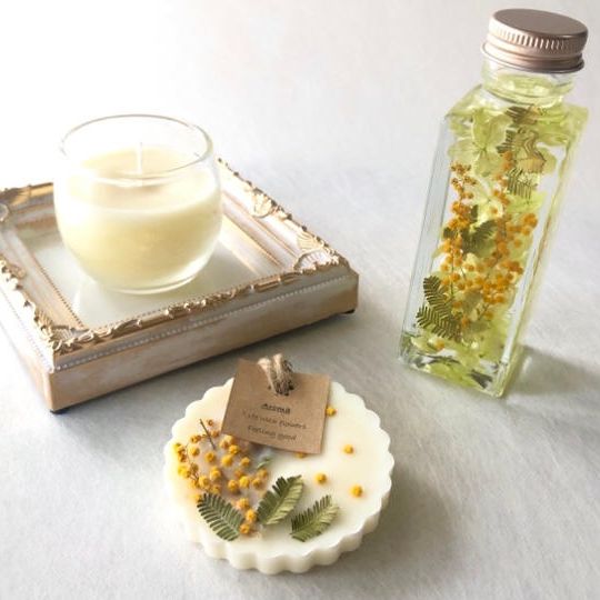 ギフトセットA・ミモザ（アロマキャンドル、アロマワックスサシェ、ハーバリウム）