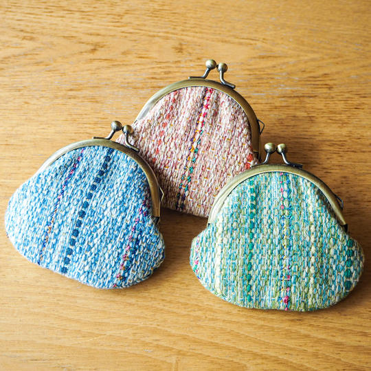 春のミックスツイード調手織り布のがま口（3色）