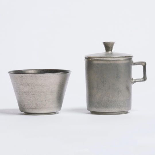 マンガン釉銀彩 品鑑茶具