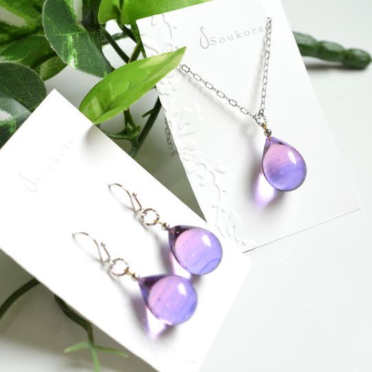 TwilightColorネックレス・ピアスorイヤリングセット（シルバーカラー）