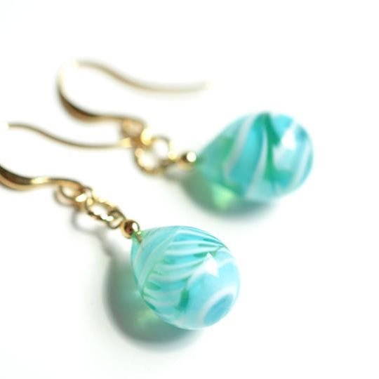 【一点物】アイス×ミントグリーン＊レース模様ピアス・イヤリング01