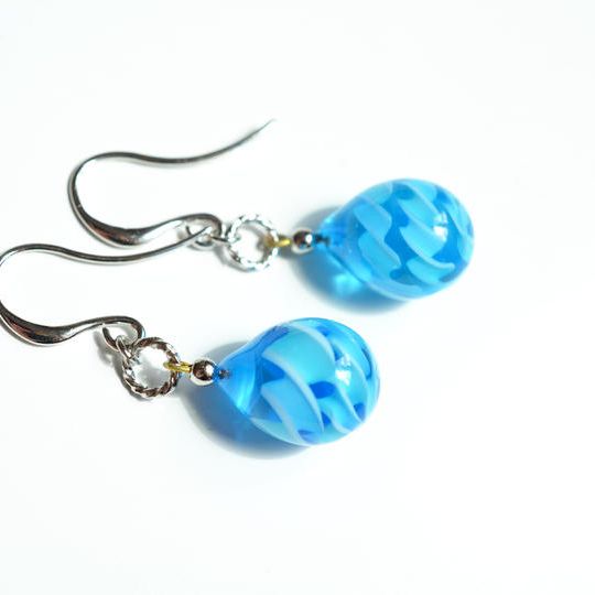 【一点物】コバルト×スカイブルー＊レース模様ピアス・イヤリング03