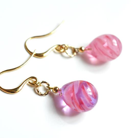 【一点物】マゼンダ×ローズピンク＊レース模様ピアス・イヤリング05