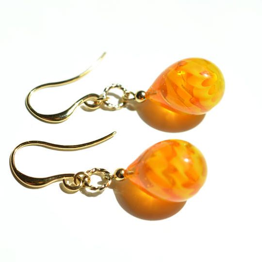 【一点物】イエロー×オレンジ＊レース模様ピアス・イヤリング06