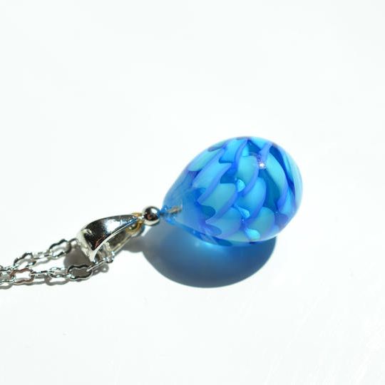 【一点物】ブルー＊レース模様ネックレス08