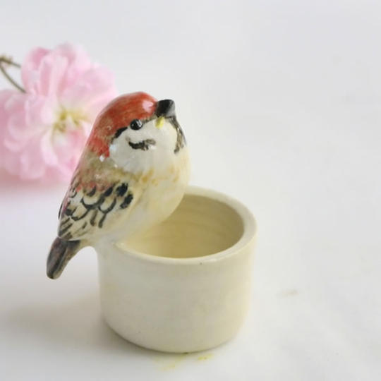 『福良スズメ』陶器の小鳥の小物入れ　