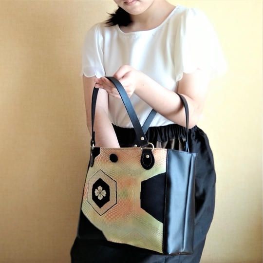 和装バッグ　本革と帯のコラボ　①