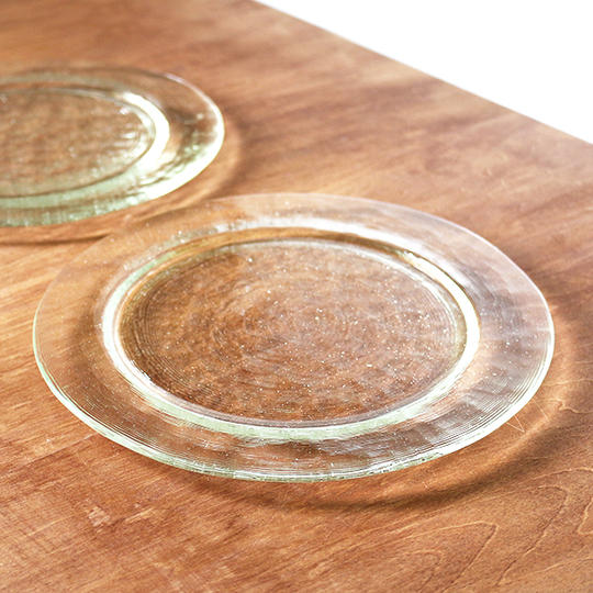 【新商品・早割】リサイクルガラスの丸型プレート ライム(大)　2枚セット