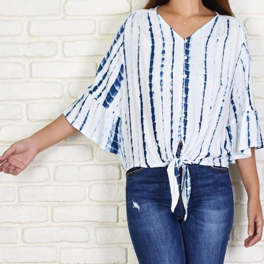 大人のタイダイ柄フリルトップス