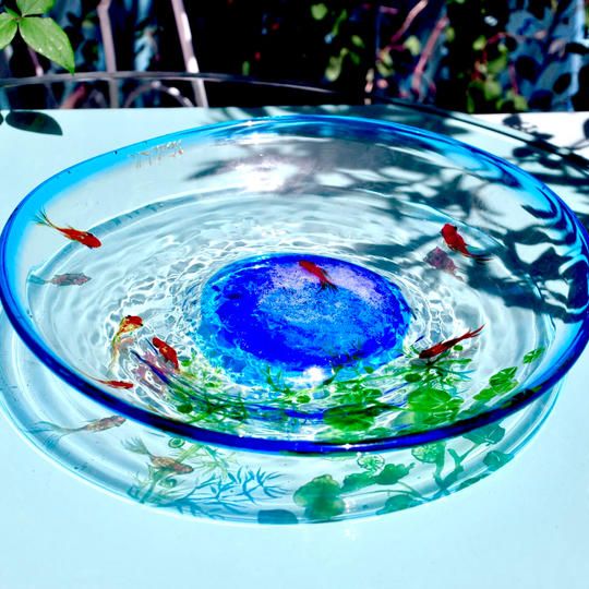 【吹きガラス　1作品のみ　再販なし】手作りプレート（金魚）B