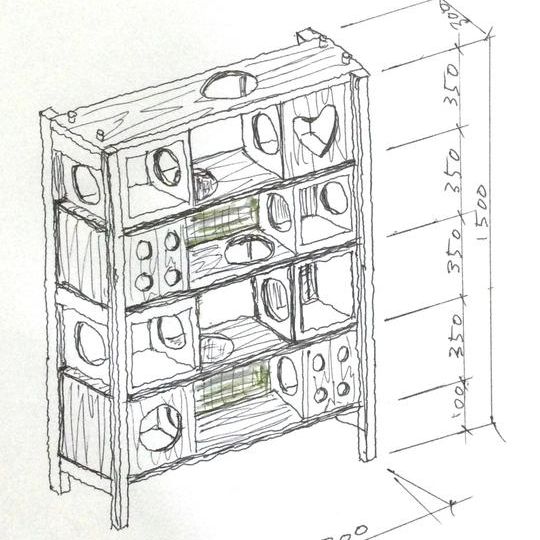 猫家具　猫ボックス1付き本棚