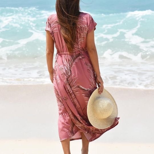 ヤシの葉柄フリルワンピース