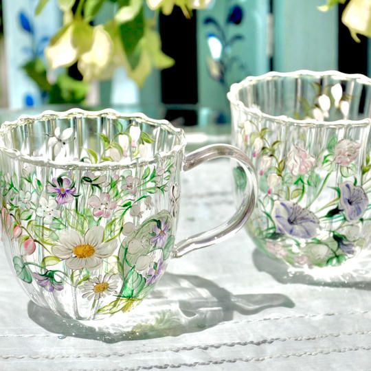 【看板作品のご紹介！】耐熱かぼちゃマグカップ　A、Bペア“ホワイトブーケ”～あなたにお届けしたくて…～