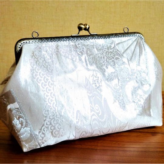 がま口バッグ　銀の帯　③