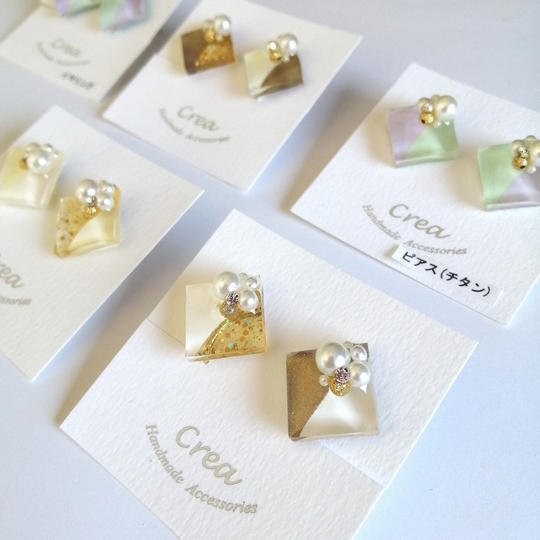 【限定企画/セミオーダー/色が選べる/500円クーポン付】四角バイカラーピアス/イヤリング